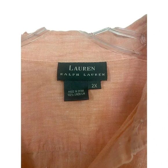 Lauren Ralph Orange 100% Linen Blouse Top Size 2X plus size - Picture 4 of 4
